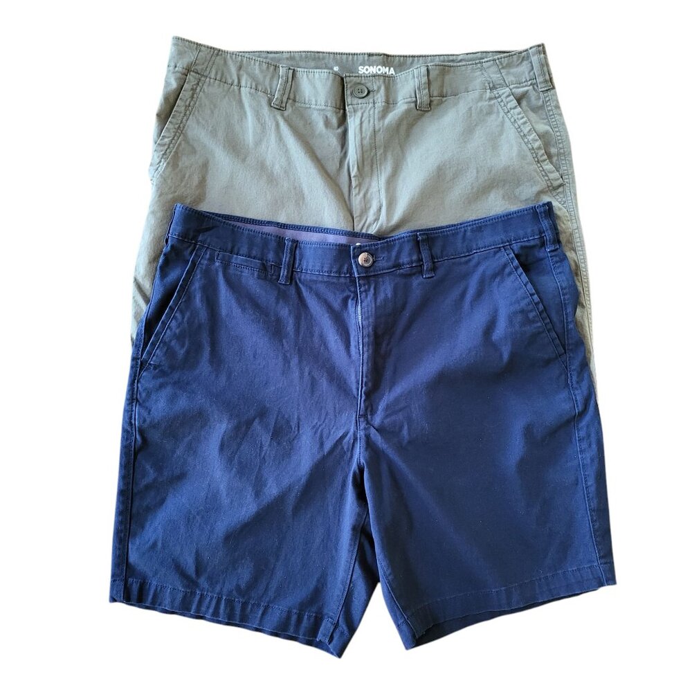 Men's Sonoma Casual Summer Vacation Army Green & Navy Shorts Bundle Sz 40 Preppy